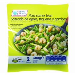 54 SALTEADO AJETE GAMBAS Y ESPARRAGOS 500GR